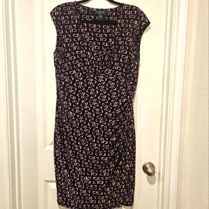 Lauren Ralph Lauren rouched navy pri t dress size 16